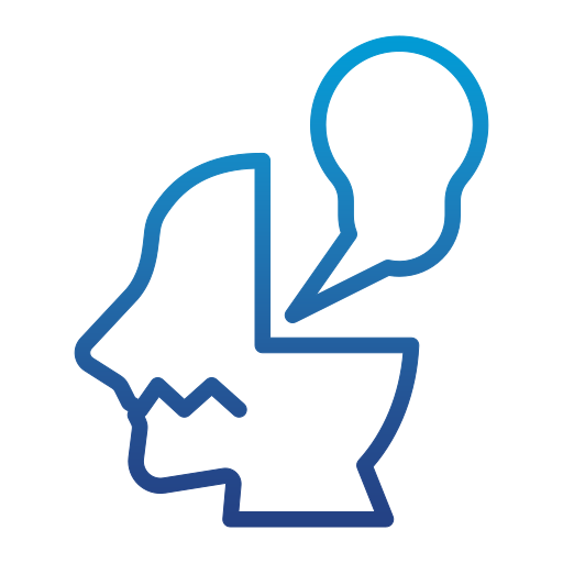 A line drawing of a person 's head with a speech bubble coming out of it.