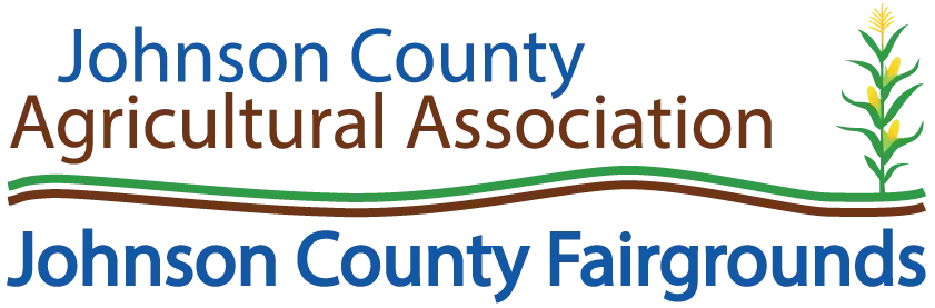 Johnson County Agricultural Association logo with green wheat stalk and “Johnson County Fairgrounds” text