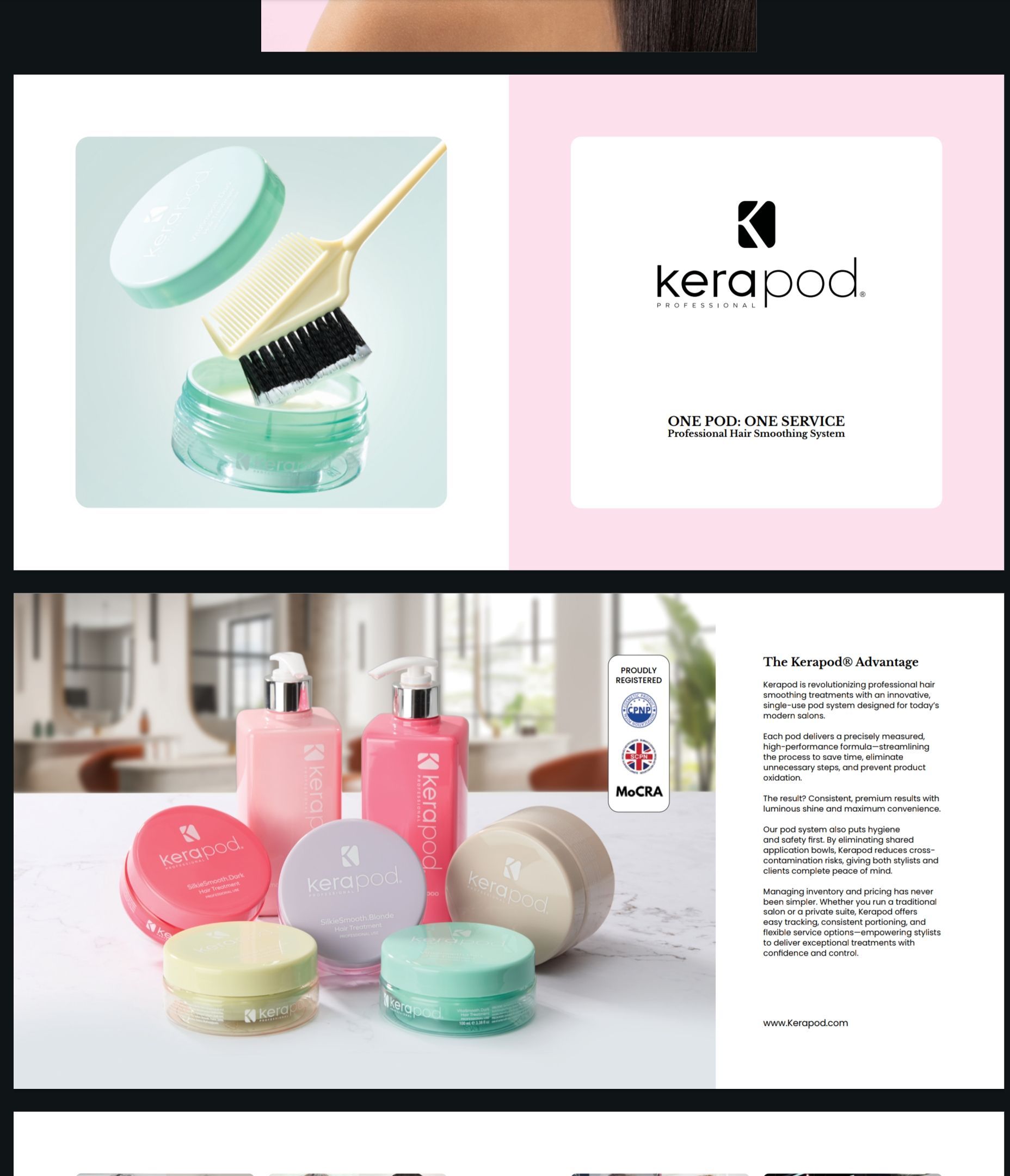 Collage of pastel cosmetic jars and bottles with a brush and product packaging on a light background