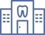 Dental office building with a tooth icon above the entrance.