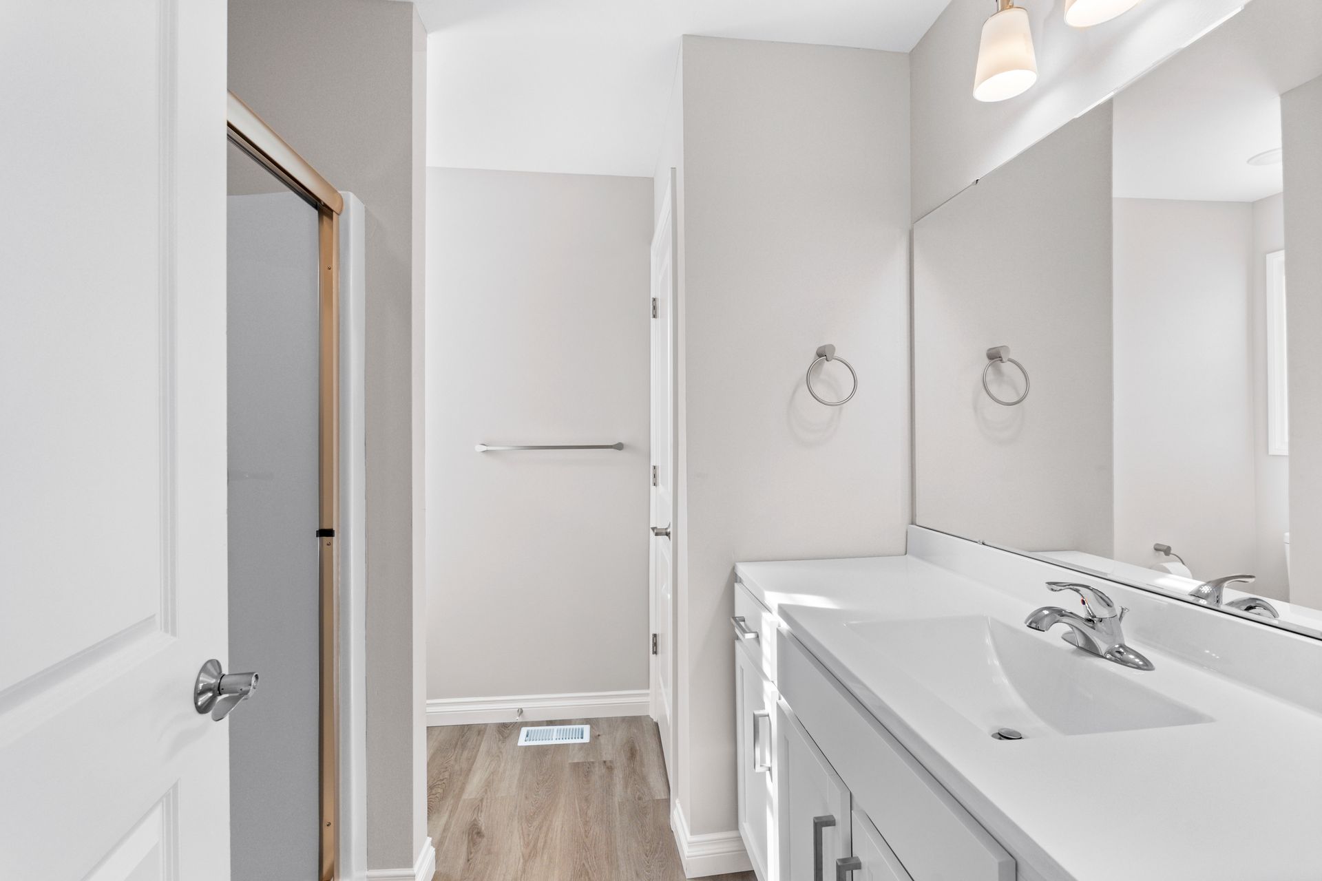 Photo of a bathroom showing a wide counter