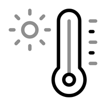 A thermometer with a sun in the background.
