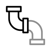 A black and white icon of a pipe on a white background.