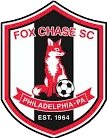 Fox Chase SC Philadelphia-Pa shield logo with red fox and soccer ball, est. 1964