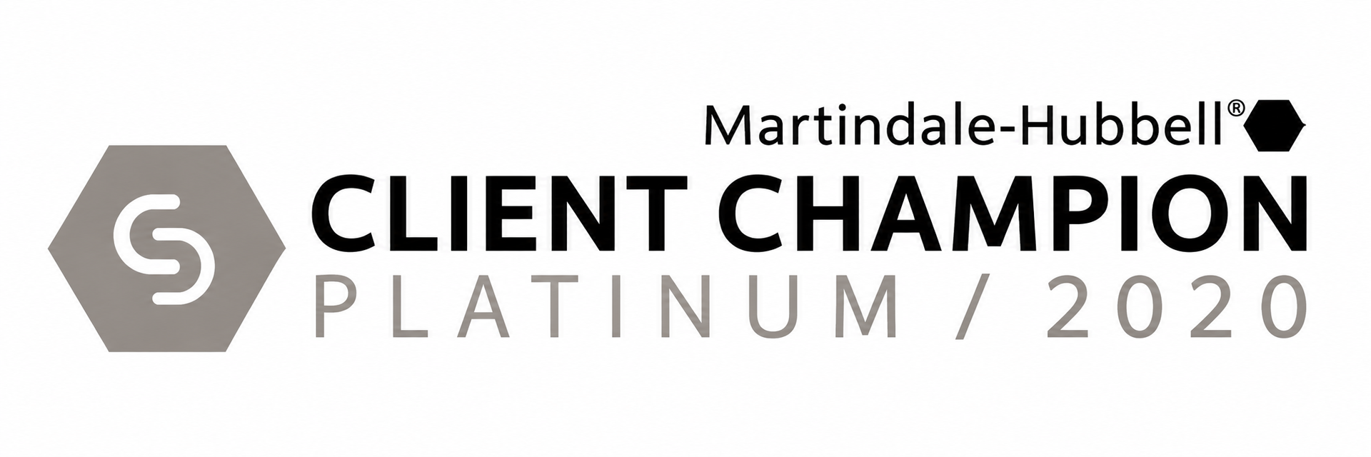 The logo for martindale-hubbell 's client champion platinum / 2020.