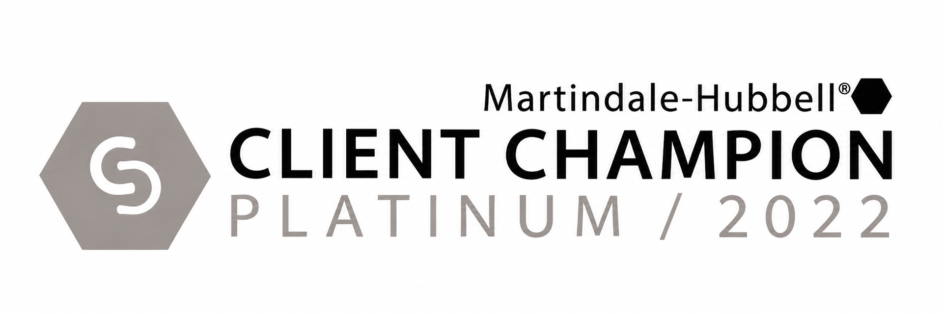 The logo for martindale-hubbell 's client champion platinum / 2022.