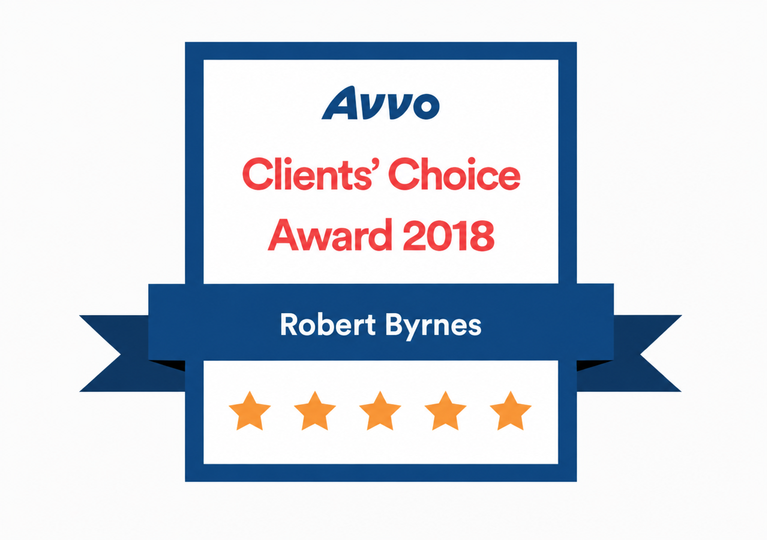 A badge that says avvo clients choice award 2018 Robert Byrnes