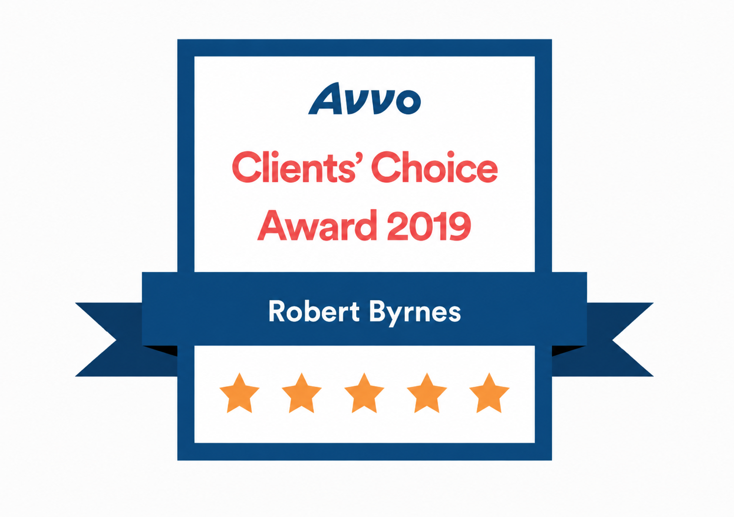 A badge that says avvo clients ' choice award 2019 Robert Byrnes