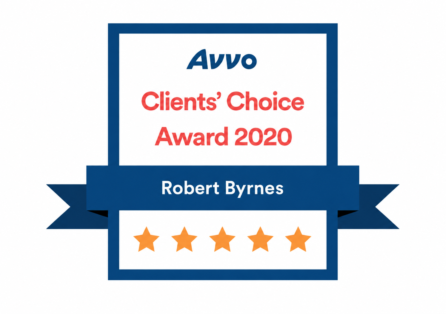 A badge that says Avvo Client's Choice Award 2020, Robert Byrnes