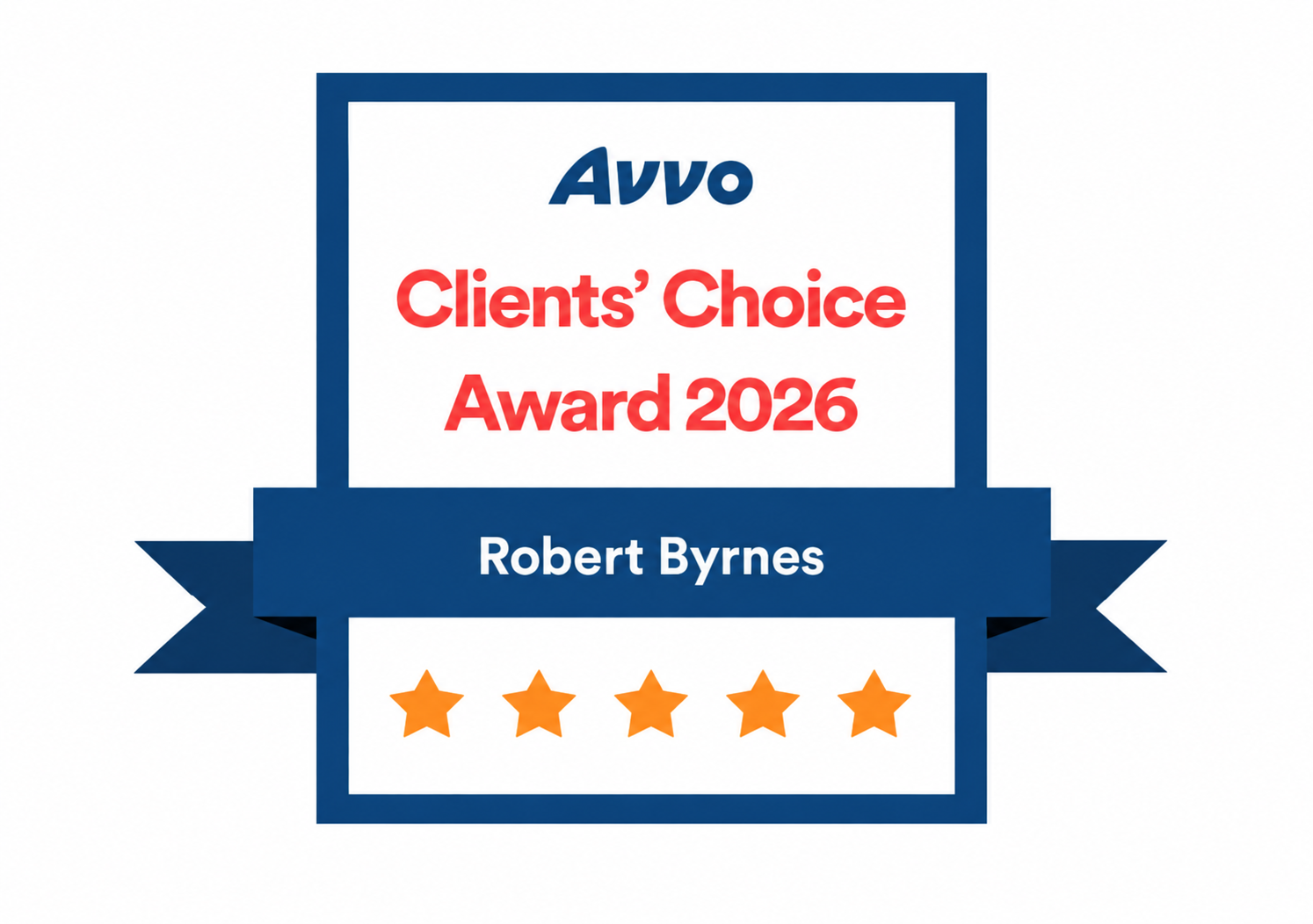 A badge that says avvo clients choice award 2026 Robert Byrnes