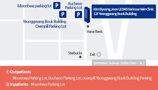 Map of parking lots near LEDAS clinic in Seomyeon, Busan