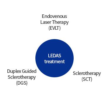 LEDAS varicose vein treatment plan combining EVLT laser, duplex-guided sclerotherapy and sclerotherapy