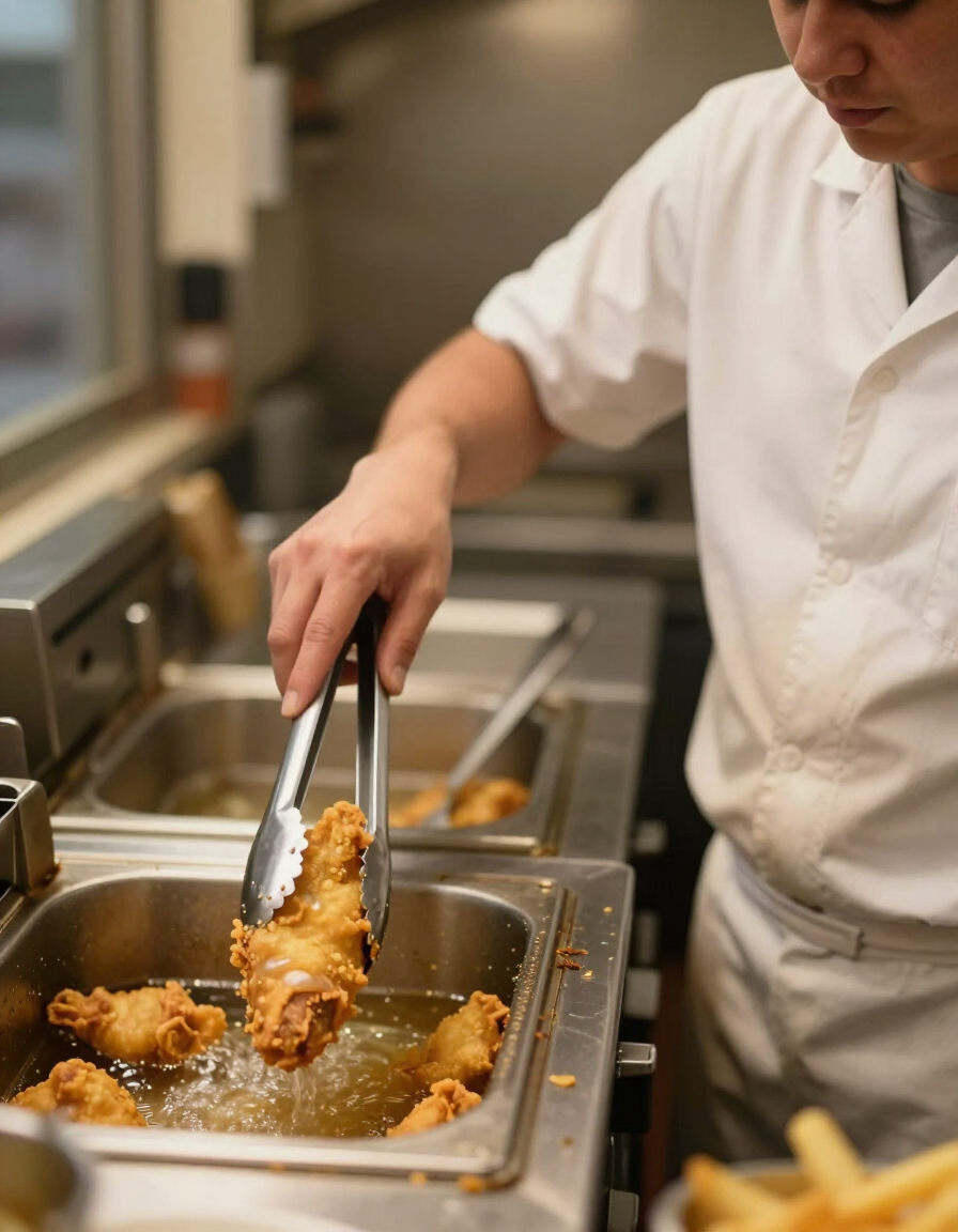 San Remo staff preparing battered fish in the kitchen