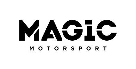 Logo per Magic Motorsport, testo nero su sfondo bianco. 