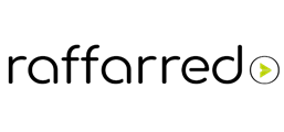 Logo per Raffarredo, testo nero con icona del pulsante di riproduzione verde su sfondo bianco.