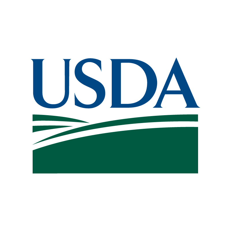 The usda logo is a green and blue logo with a swirl in the middle.
