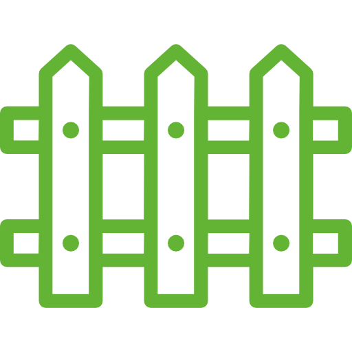 A green icon of a wooden fence on a white background.