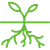A green icon of a plant with roots and leaves on a white background.
