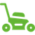 A green lawn mower with wheels and a handle on a white background.