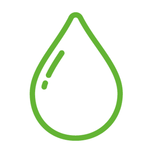 A green line drawing of a drop of water on a white background.