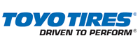 Logo for Toyo Tires, blue and white text. 