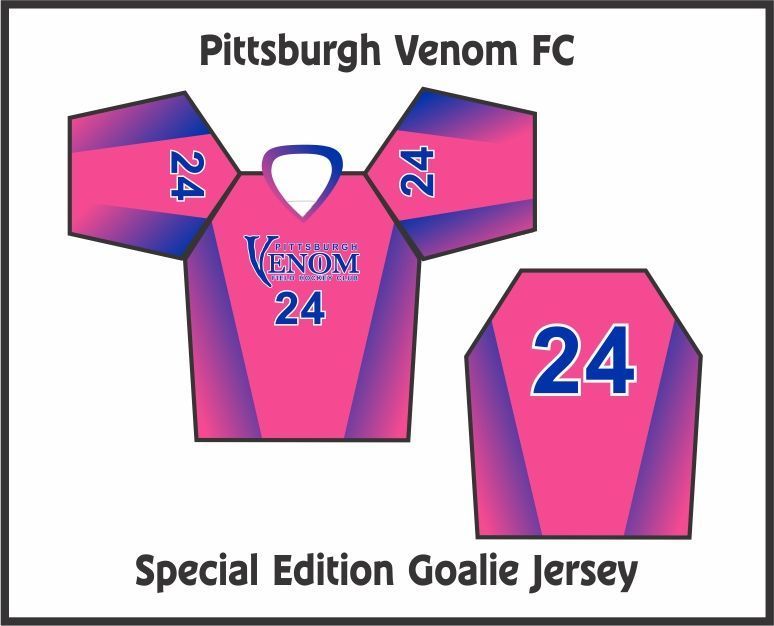 Pink and purple Pittsburgh Venom FC special edition goalie jersey with the number 24.