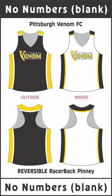 Reversible black and white Pittsburgh Venom FC pinney showing outside and inside views.