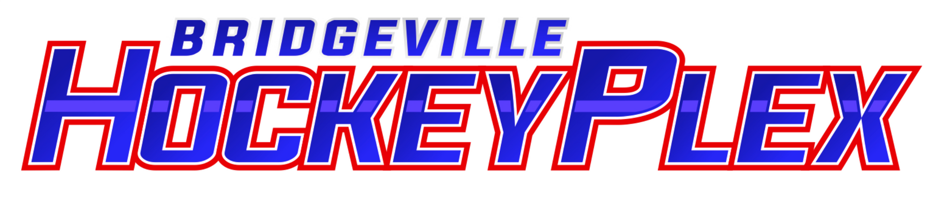 A blue and red logo for bridgeville hockeyplex