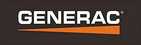 Generac logo in white text with an orange wave underline on a dark background