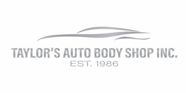 Logo for Taylor's Auto Body Shop Inc., featuring a car outline above the text "Taylor's Auto Body Shop Inc. Est. 1986".