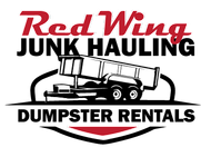 The logo for red wing junk hauling dumpster rentals