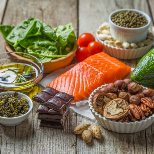There are many different types of nutritious food on the table.