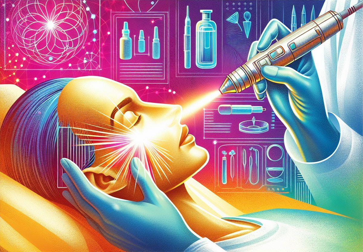 A woman is getting a laser treatment on her face.