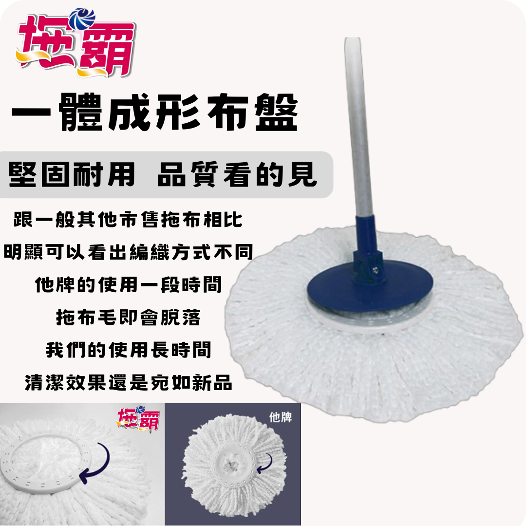 拖霸 手壓式伸縮旋轉拖把組(藍色＋台車)