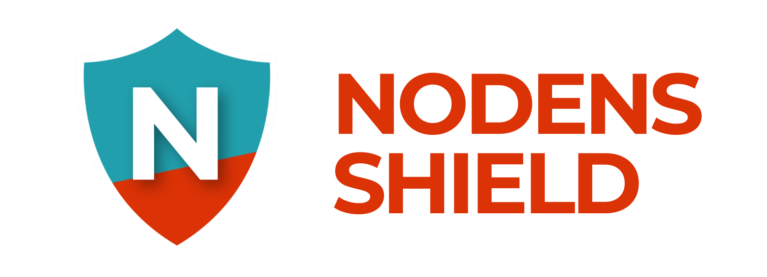 The nodens shield logo is a blue and red shield with the letter n on it.