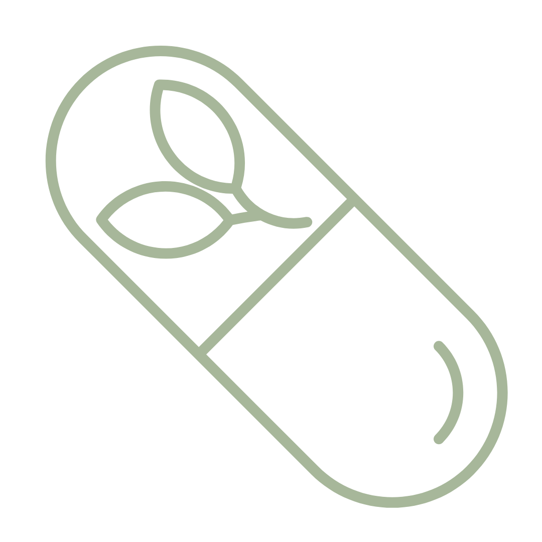 Light green capsule icon with a leaf symbol inside