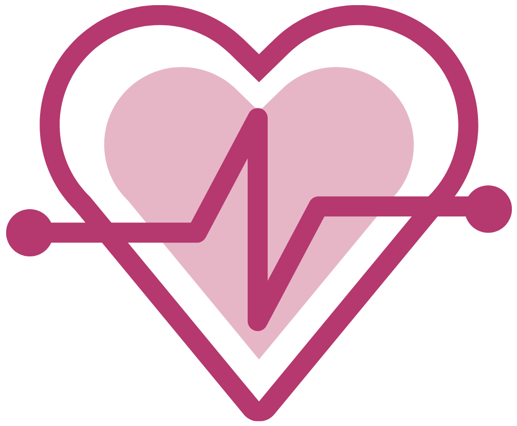 Pink heart with a heartbeat line and circle nodes, symbolizing cardiology or health monitoring