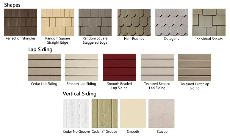 A picture of different types of siding including lap siding and vertical siding