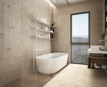 A Bathroom With A Tub, Sink, Shower And Window — South East Kitchens In Burleigh Heads, QLD