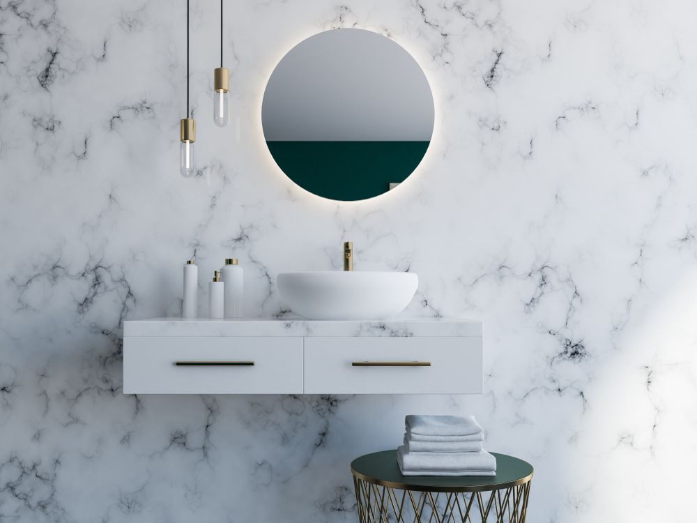 A Bathroom With A Sink And A Mirror On The Wall — South East Kitchens In Northern Rivers, NSW