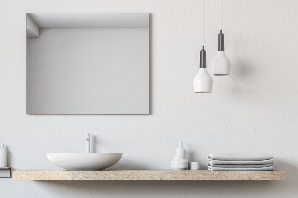 A Bathroom With A Sink, Mirror And A Shelf — South East Kitchens In Brisbane, QLD
