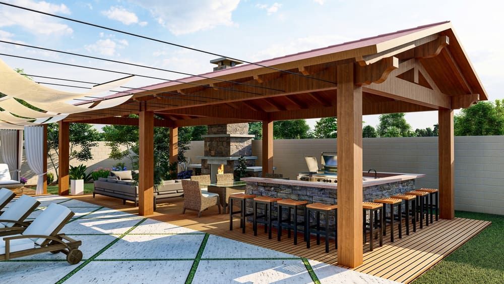 A Wooden Pavilion With A Bar And Stools In A Backyard — South East Kitchens In Burleigh Heads, QLD