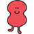 A red cartoon character with a smiley face and legs