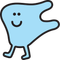 A cartoon drawing of a blue tooth with a smiling face.