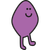 A purple cartoon character with a smiley face and legs.