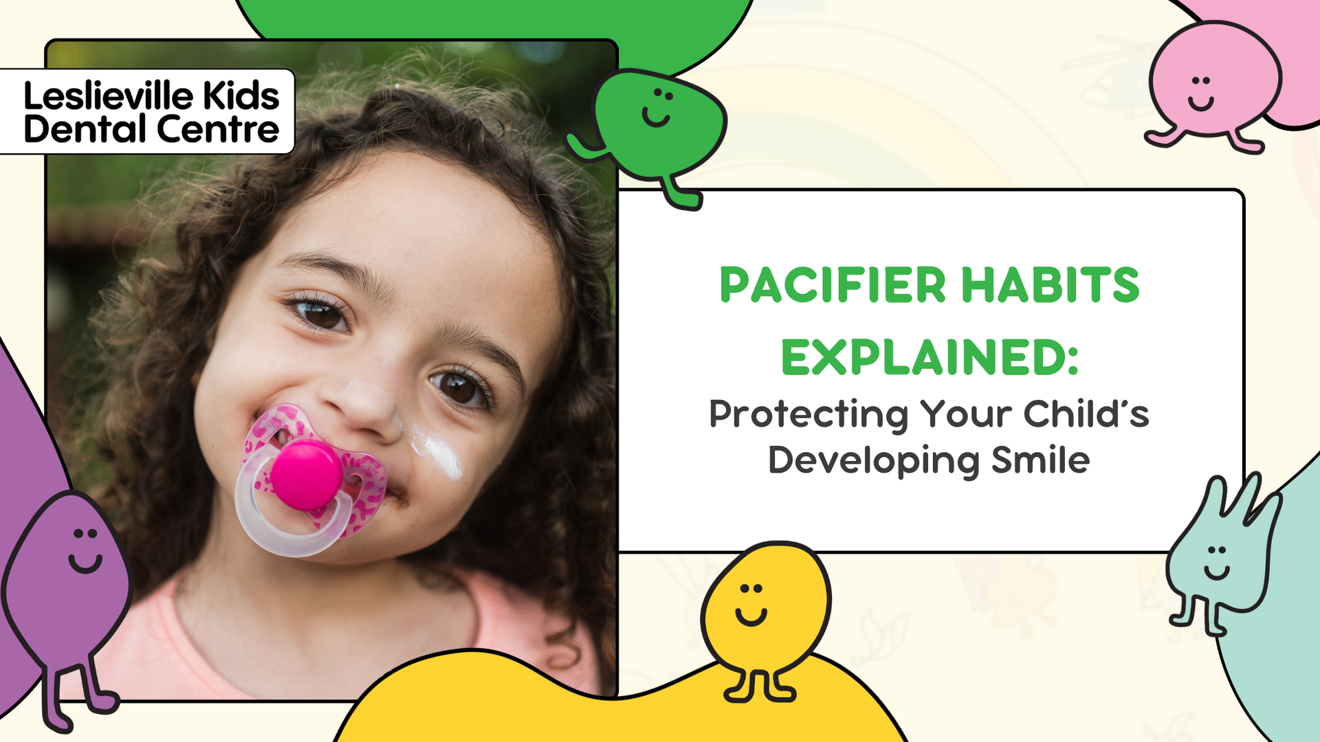 Young child with a pacifier, text: