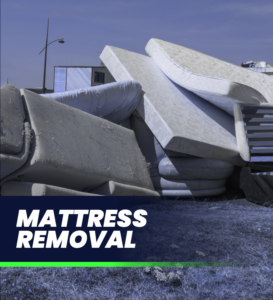 a pile of mattresses in a field with the words 