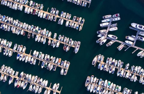 Overhead marina view with lots of boats