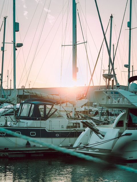 Sunset at the marina with boats