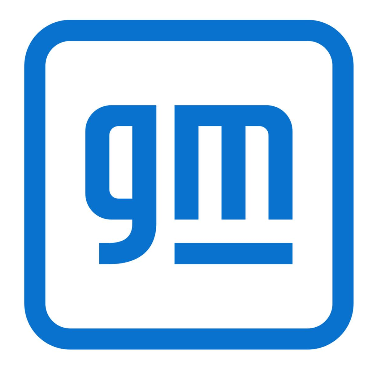 Blue GM logo inside a rounded square border on a white background
